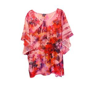 Liz & Me Collection Floral Butterfly Sleeve Layered Top Size 3X Summerwear Work